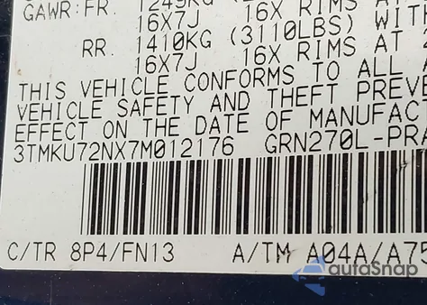 2007 Toyota Tacoma Prerunner V6 from USA, damaged, VIN 3TMKU72NX7M012176